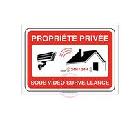 AUA SIGNALETIQUE - Autocollant PROPRIÉTÉ PRIVÉE sous vidéo Surveillance 24h/24-150x105 mm, Vinyl adhésif