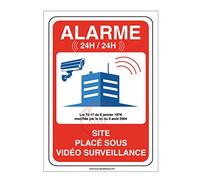 AUA SIGNALETIQUE - Autocollant site sous Alarme vidéo Surveillance 24H /24-75x105 mm, Vinyl adhésif