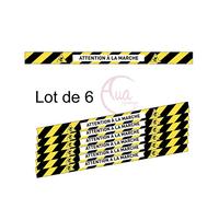 AUA SIGNALETIQUE - Lot de 6 Bandes de Marquage au Sol - Attention à la Marche - Autocollant laminé - 1000x70 mm