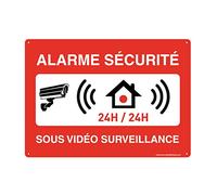 AUA SIGNALETIQUE Panel Preperforado con Ángulos Redondeados PVC, Alarma De Seguridad 24 Horas Bajo Videovigilancia, 210 x 150 mm