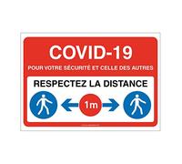 Aua Signaletique - Panneau de Signalisation Respectez la Distance 1 m avec Pictogramme Iso 7010 - Rouge - 150X105 Mm, Pvc 1. 5 mm
