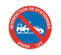Aua Signaletique - Panneau Interdiction de Stationner 24H/24 Et 7J/7 - Ø 130 Mm, Aluminium Dibond 3 mm