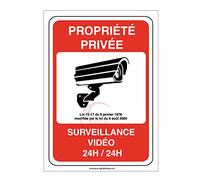 AUA SIGNALETIQUE - Panneau Propriété Privée sous Surveillance Vidéo 24H /24-450x630 mm, Aluminium Dibond 3mm