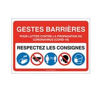 AUA SIGNALETIQUE - Panneau Signalisation : Gestes Barrières et Consignes à Respecter pour l'Accès à l'Etablissement -Rouge - 420x300 mm, PVC 1.5mm