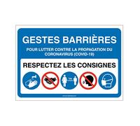 AUA SIGNALETIQUE - Panneau Signalisation : Gestes Barrières et Consignes à Respecter pour l'Accès à l'Etablissement -Bleu - 420x300 mm, PVC 1.5mm