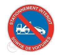 AUA SIGNALETIQUE - Panneau Stationnement Interdit Sortie de Voitures 3 - Ø 130 mm, PVC 1.5mm