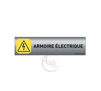 AUA SIGNALETIQUE - Plaque de porte Aluminium brossé imprimé AluSign - 200x50 mm - Double Face adhésif au dos (Armoire électrique)