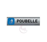 AUA SIGNALETIQUE - Plaque de porte Aluminium brossé imprimé AluSign - 200x50 mm - Double Face adhésif au dos - Impression UV directement sur l'aluminium (Pas de contre collage) (Poubelle)