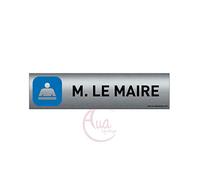 AUA SIGNALETIQUE - Plaque de porte Aluminium brossé imprimé AluSign - 200x50 mm - Double Face adhésif au dos - Impression UV directement sur l'aluminium (Pas de contre collage) (M. Le maire)