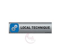 AUA SIGNALETIQUE - Plaque de porte Aluminium brossé imprimé AluSign - 200x50 mm - Double Face adhésif au dos - Impression UV directement sur l'aluminium (Pas de contre collage) (Local technique 2)