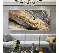 AUAPBI Pintura de pared vintage abstracta dorada para sala de estar, lienzo, decoración del hogar, pósteres e impresiones, 90 x 180 cm, con marco dorado, listo para colgar