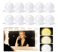 Auauraintt 10 pcs LED para espejo, luces Hollywood regulables, luz de tocador ajustable de 3 colores, lámpara de maquillaje, adecuada para espejo de maquillaje, vestidor, espejo de baño