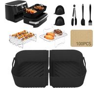Auauraintt 11 Piezas Molde Silicona Freidora de Aire,Reutilizables,para für Ninja Foodi Flexdrawer 10,4 L AF500EU Air Fryer,Horno, microondas y frigorífico,negro