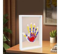 Auauraintt 4 piezasKit de Huellas de Manos Familiares,Marco de fotos de recuerdo para recién nacidos, marco artesanal de madera, decoración del hogar, regalo para nuevos y futuros padres