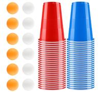 Auauraintt Beerpong - Juego de vasos para fiesta (50 vasos (16 oz) y 12 pelotas de ping pong, vasos reutilizables, para fiestas, cumpleaños, festivales, bodas, campamentos