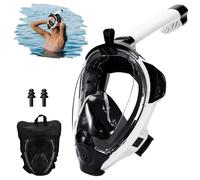 Auauraintt Máscara de Buceo, Máscara de Buceo para Adultos, Vista panorámica de 180° con posición de cámara, Equipo de Snorkel antivaho HD, para Adolescentes y Adultos (Black/White, S/M)
