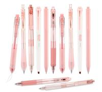 Auauraintt Pack de 12 Piezas Bolígrafos de Gel (10 lápices gel+2 resaltador),Retráctiles ajustar,Punta fina de 0,5 mm,Secado rápido,para Bolígrafos de Gel para,Estudiantes,Escuela,Oficina (Rosa)