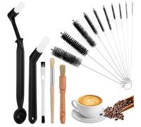 Auaurantt Cepillo de Limpieza Café, 15 Piezas Cepillo para Máquina de Café con 10 Tubos de Cepillo de Limpieza, Cepillo Cafetera Mango Pesado de Madera para Limpiar Cafetera, Molinillo