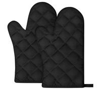AUAUY 1 Par Manoplas Horno, Algodón Antideslizante Cotton Guantes Cocina, Oven Gloves Resistente al Calor para Hornear Cocinar Barbacoa Microondas (Negro)