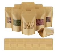 AUAUY 100 Piezas Bolsa Papel Kraft con Ventana, Bolsa Papel Kraft con Ziplock Stand Up, Reutilizable Bolsitas Papel Kraft Selladas para Hogar o Negocio Guardar Alimentos(9 x 14 cm)
