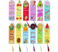 AUAUY 12 Pz Marcadores Libros, Frutas Perfumados Marcadores con Borla Sedosa Colorida, Marcadores de Libros de Lectura, Marcapáginas para Niños, Regalo Cumpleaños para Alumnos Niños Colegio-12 Estilos