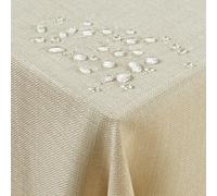 AUAUY 140x100cm Beige Rectangular Mantel Mesa, Faldillas Mesa Camilla Lavable de Lino SintéTico, Resistente al Agua, al Aceite y a Las Arrugas Falda Mesa Camilla para Cocina, Comedor, Fiestas