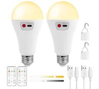 AUAUY 2 Piezas Bombilla Recargable USB, E27 7W Bombilla con Mando, 2000mah | LED 3 Colores Regulable a Pilas de 2000mah, Luz de Emergencia para Hogar y Exterior