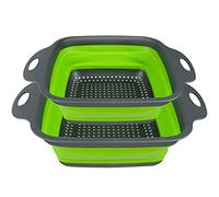 AUAUY 2 Piezas Colador de Cocina, Colador Plegable Cuadrado de Silicona con Asas, Coladores de Alimentos Ecológico con Orificio Grande para Escurrir Pasta, Verduras, Frutas(1 Grande y 1 Pequeño)
