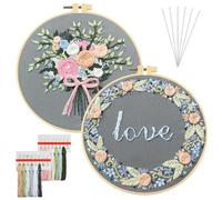AUAUY 2 Sets Kit Bordado Principiantes, Amor+Ramo Kit de Bordado Completo para Adultos, Embroidery Kit con Tela y Bastidor, Punto de Cruz Kit Completo, Kit de Inicio de Bordado para Entusiastas