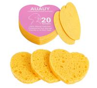 AUAUY 20Pzs Esponjas faciales comprimidas, Desmaquillantes, Corazón, Beige