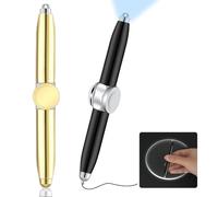 AUAUY 2PCS BolíGrafo Giratorio de Metal con Luz LED, Negro+Oro Multifuncional Ayuda A Pensar y Aliviar El EstréS Fidget Pen, BolíGrafo Giratorio AntiestréS, Ansiedad para Adultos, Estudiantes, NiñOs