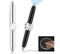 AUAUY 2PCS BolíGrafo Giratorio de Metal con Luz LED, Negro+Plata Multifuncional Ayuda A Pensar y Aliviar El EstréS Fidget Pen, BolíGrafo Giratorio AntiestréS, Ansiedad para Adultos, Estudiantes, NiñOs