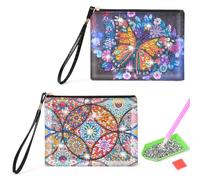 AUAUY 2PCS Diamond Painting Makeup Bag, Bolsa de Maquillaje con Mariposa + Mandala Diamond Painting, Neceser Mujer Tela Cremallera, Neceseres para Mujeres y NiñAs, Regalo de Maquillaje, DecoracióN