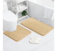 AUAUY 2PCS Juego de Alfombra BañO, Antideslizante Alfombrilla BañO+Alfombrilla de Inodoro, Suave Microfibra Alfombra Ducha, Alfombra de BañO Lavable A MáQuina, Bathroom Mat para BañEra, Ducha