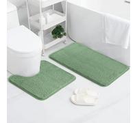 AUAUY 2PCS Juego de Alfombra BañO, Antideslizante Alfombrilla BañO+Alfombrilla de Inodoro, Suave Microfibra Alfombra Ducha, Alfombra de BañO Lavable A MáQuina, Bathroom Mat para BañEra, Ducha