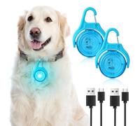 AUAUY 2PCS Luz Perro Noche, USB Collar de Perro Colgante con Luz Led, 4 Modos Luz para Perros de Noche, IP68 Impermeable Luz Collar Perros, Luz para Perros para Correr, Caminar (Azul)
