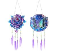 AUAUY 2Pz 5D Kit Painting Diamond AtrapasueñOs, Taladro de Doble Cara con Diamante Arte Campanilla de Viento, Adornos Colgantes con Colgante de Plumas Diamante Painting NiñOs para DecoracióN Del Hogar