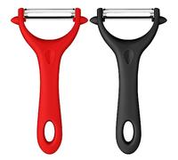 AUAUY 2Pz Pelador Patatas, Y Forma Pelador Verduras Giratorio, Negro+Rojo | Pelador de Patatas para Cocina, Pelador de Pipas Mango ErgonóMico, Pelador Arcos Acero Inoxidable con Hoja Afilada