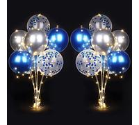 AUAUY 2Pz Soporte para Globos, Kit de Soporte de Globos de Mesa Reutilizable con 16 Globos y 2 Luces, Soporte de Globo Transparente con Base, para decoración de Bodas, Cumpleaños, Celebraciones