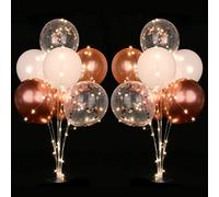 AUAUY 2Pz Soporte para Globos, Kit de Soporte de Globos de Mesa Reutilizable con 16 Globos y 2 Luces, Soporte de Globo Transparente con Base, para decoración de Bodas, Cumpleaños, Celebraciones