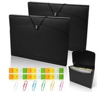 AUAUY 3PCS Carpetas Archivadoras, Carpeta Clasificadora Expandible con 13 Bolsillos y Etiquetas, Clasificador Documentos, Carpeta Acordeon A4, Organizador Documentos para Suministros, Oficina (Negro)