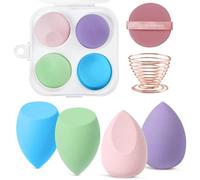 AUAUY 4 Esponja Maquillaje, con 1 Soporte y 1 Esponja para Polvo, Macarrón