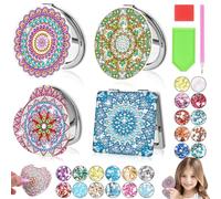 AUAUY 4PCS 5D Kit Painting Diamond de Espejo, PortáTil Mandala Diamond Painting Kit, Espejo de Maquillaje de Diamante Painting NiñOs, Arte de Cristal para NiñOs, Manualidades con Accesorios, Regalos