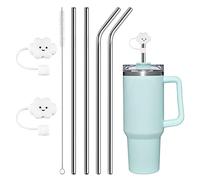 AUAUY 4PCS Pajitas Repuesto de Acero Inoxidable para Stanley 40 Onzas(1180ml), Pajitas Reutilizables para Stanley Adventure Quencher Travel Tumbler con Cubiertas de Pajita Tapas y Cepillo De Limpieza