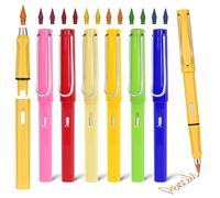 AUAUY 6 lápices de colores eternos, lápices infinitos con borrador y puntas de repuesto, lápiz reutilizable sin tinta para escribir y dibujar, suministros escolares y oficina