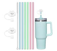 AUAUY 6 PCS PláStico Pajitas Reutilizables para Stanley 40Oz 30Oz(1180ml/890ml) Coloridas Pajitas para Stanley Adventure Quencher Travel Tumbler con Cubiertas de Pajita Tapas y Cepillo de Limpieza