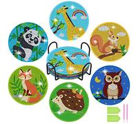 AUAUY 6 Posavasos de Pintura de Diamantes con Soporte, Posavasos de Animales/Mandala para Bricolaje, Kits de Pintura de Diamantes, Suministros de Manualidades para Principiantes, Adultos y Niños