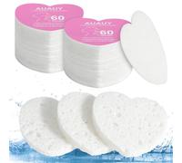 AUAUY 60Pzs Esponjas faciales comprimidas, Desmaquillantes, Corazón, Blanco