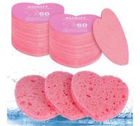 AUAUY 60Pzs Esponjas faciales comprimidas, Desmaquillantes, Corazón, Rosa