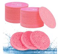 AUAUY 60Pzs Esponjas faciales comprimidas, Desmaquillantes, Redonda, Rosado